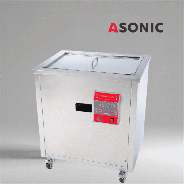 ASONIC 100L industrial ultrasonic cleaner with closed lid for large industrial cleaning tasks.