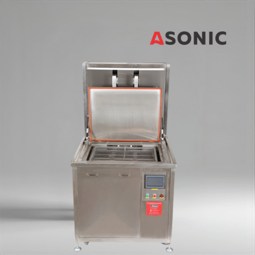 ASONIC IND-2000 Pneumatic, heavy-duty ultrasonic cleaner with automatic pneumatic lift for large tools and machinery.