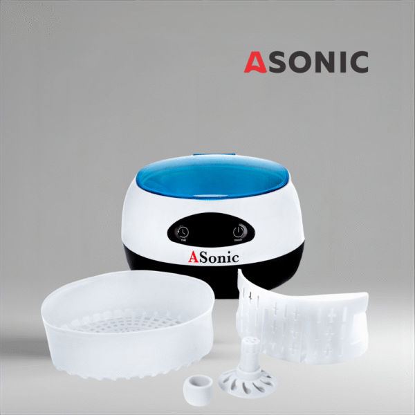 ASONIC HOME-750 ultrasonic bath, efficient home-use unit for cleaning personal and delicate accessories.