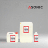 ASONIC AS-METAL detergent in 1L, 5L, and 25L canisters for cleaning steel and industrial metal parts.
