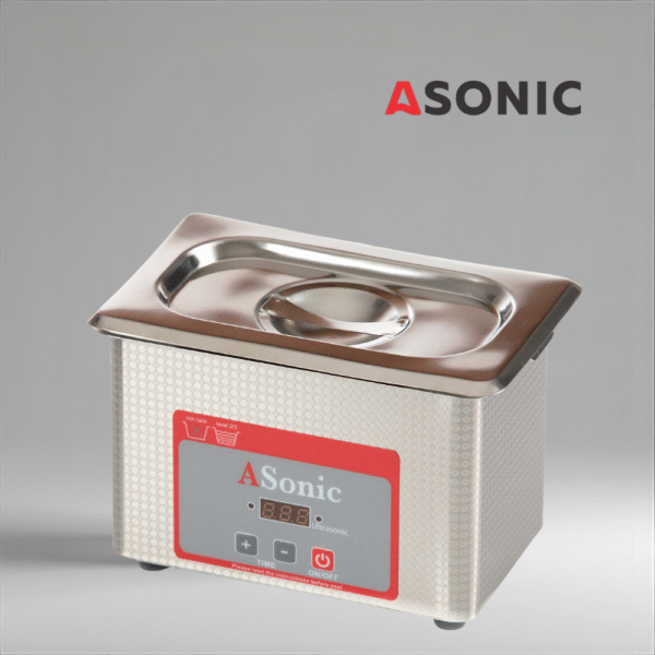 ASONIC PRO-08-40kHz-1 ASONIC PRO-08 ultrasonic bath, compact device for hobbyists and households needing reliable cleaning.