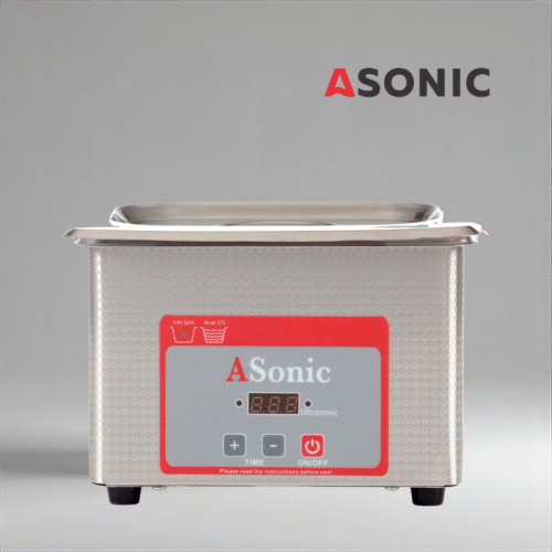 ASONIC PRO 0.8 L stainless-steel ultrasonic cleaner with closed lid for semi-professional applications.
