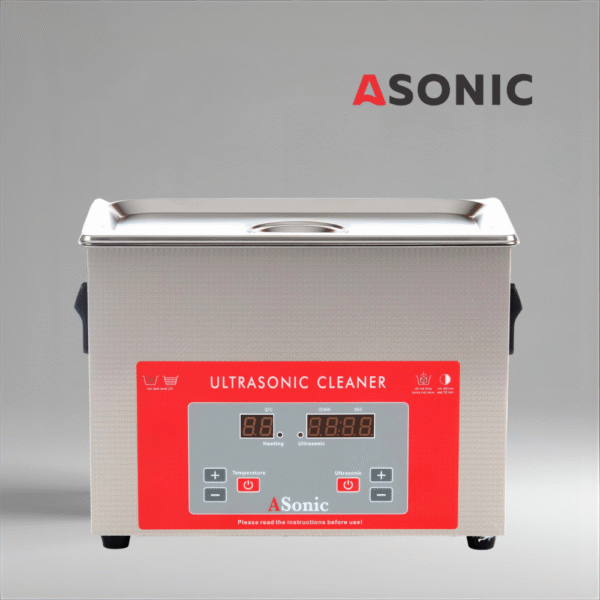 ASONIC PRO 5L stainless-steel ultrasonic cleaner with closed lid for precision cleaning tasks.