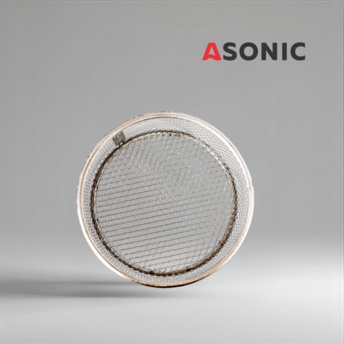 ASONIC inox medium round basket Ø75mm, designed for ultrasonic cleaners to safely hold jewelry, tools and small components.