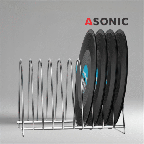 ASONIC vinyl record drying stand for 10 LPs, compact holder to safely air-dry records after ultrasonic cleaning.