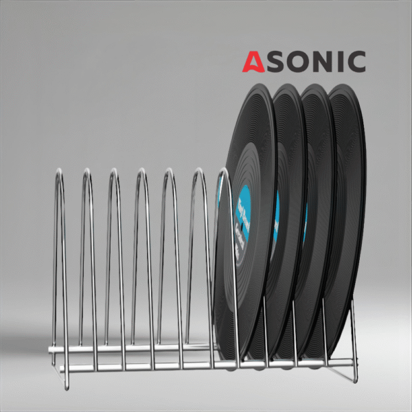 ASONIC vinyl record drying stand for 10 LPs, compact holder to safely air-dry records after ultrasonic cleaning.