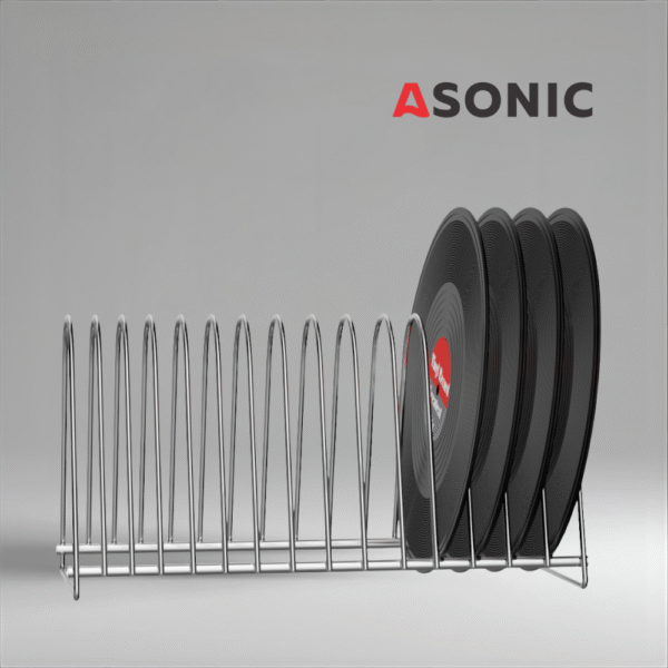ASONIC vinyl record drying stand for 15 LPs, professional accessory for drying larger collections after ultrasonic cleaning.